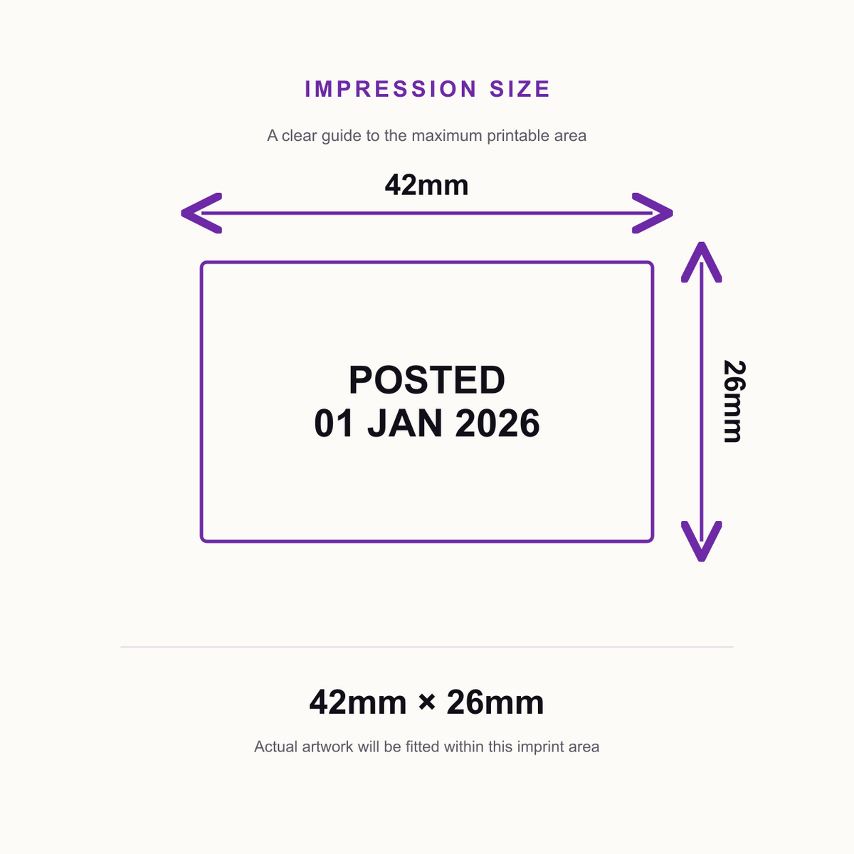 POSTED Date Stamp | Trodat Printy 4750 Self-Inking Dater Rubber Stamp | Mailroom, Dispatch & Administration Stamp – impression size guide 42mm × 26mm