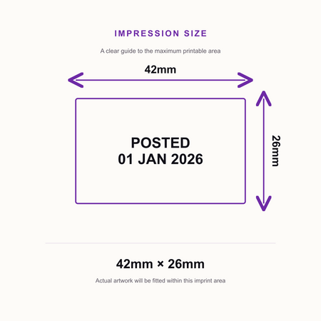 POSTED Date Stamp | Trodat Printy 4750 Self-Inking Dater Rubber Stamp | Mailroom, Dispatch & Administration Stamp – impression size guide 42mm × 26mm