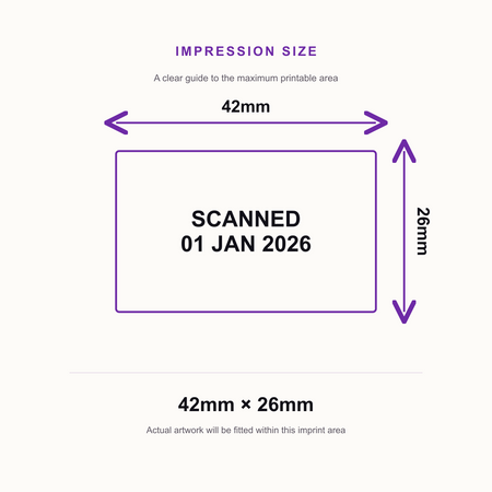 SCANNED Date Stamp | Trodat Printy 4750 Self-Inking Dater Rubber Stamp | Office, Warehouse & Document Processing Stamp – impression size guide 42mm × 26mm
