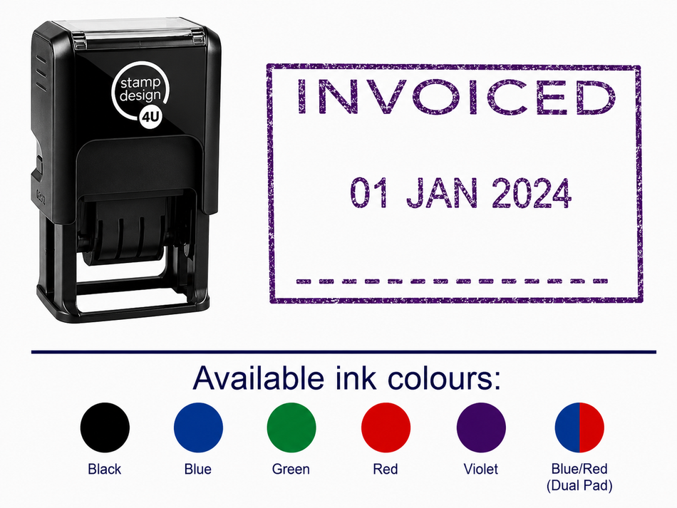 INVOICED Date Stamp | Trodat Printy 4750 Self-Inking Dater Rubber Stamp | Accounts, Billing & Finance Office Stamp | 41 x 24mm