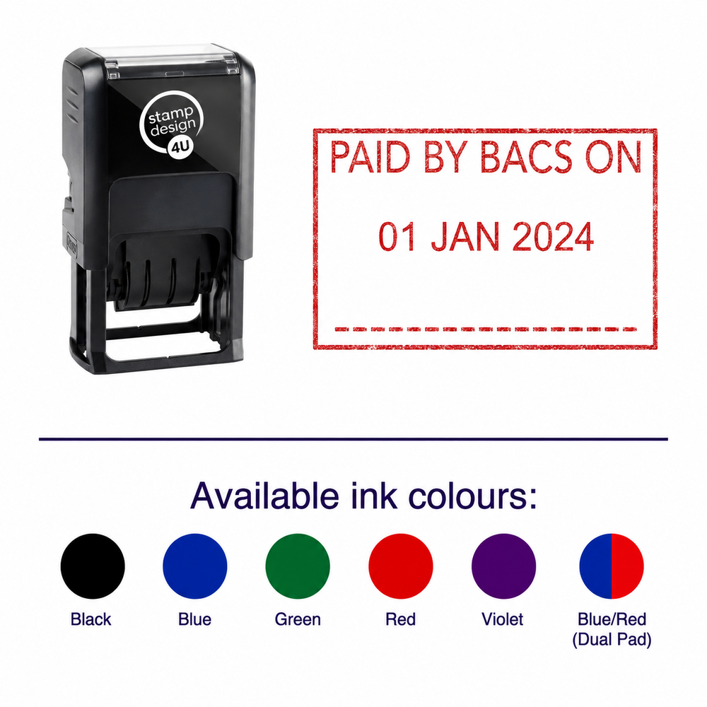 PAID BY BACS Date Stamp | Trodat Printy 4750 Self-Inking Dater Rubber Stamp | Accounts Payable & Finance Office Stamp | 41 x 24mm