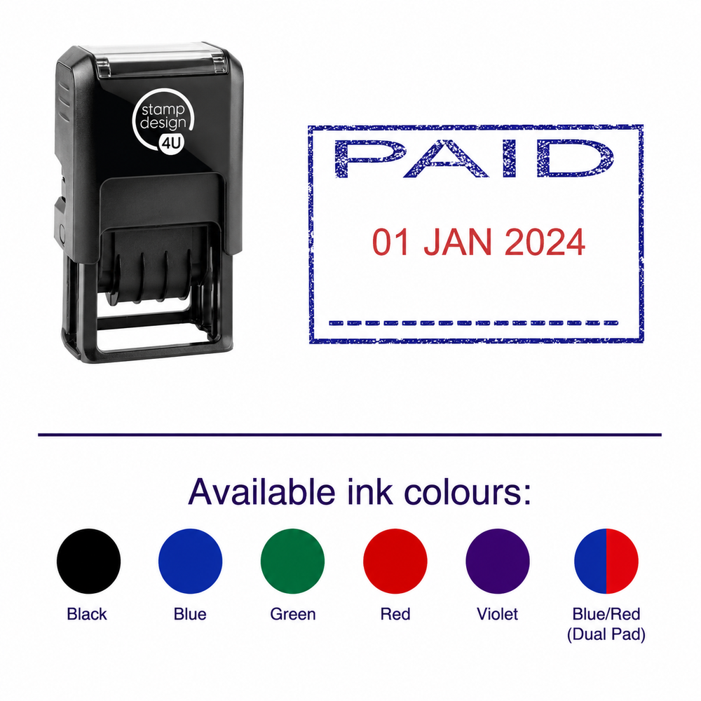 PAID Date Stamp | Trodat Printy 4750 Self-Inking Dater Rubber Stamp | Accounts, Invoicing & Finance Office Stamp | 41 x 24mm