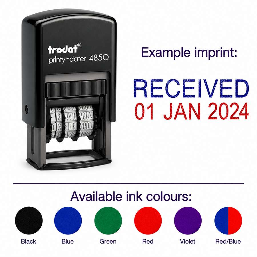 Trodat Printy 4850 Self Inking Rubber Stamp - 23 x 12mm - 3.8mm Date