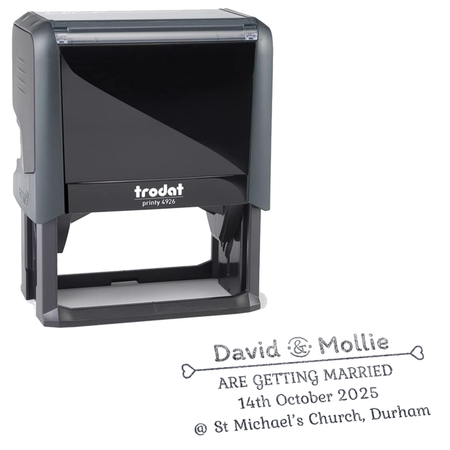 Trodat Printy 4926 | Getting Married Event Date & Location Wedding Rubber Stamp | 75 x 38mm – Black