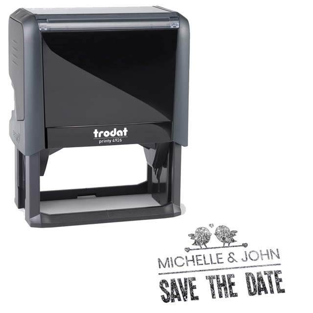 Trodat Printy 4926 | 2 Birds Save The Date Wedding Rubber Stamp | 75 x 38mm – Black