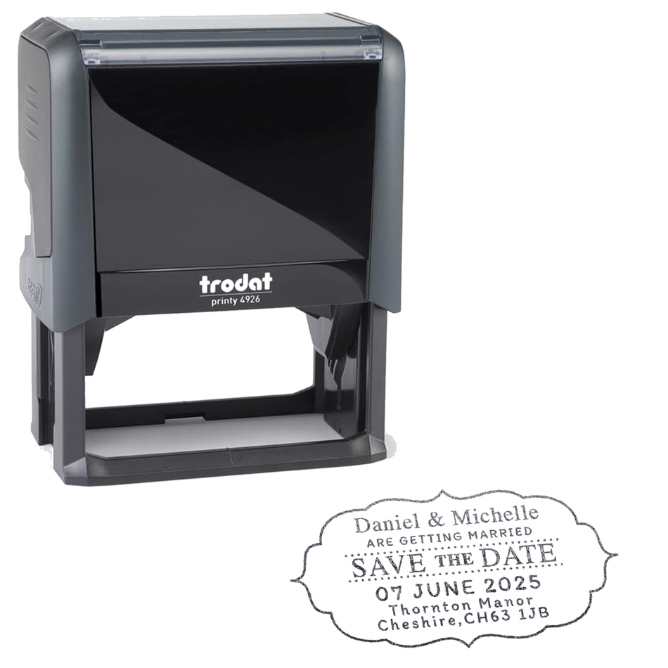 Trodat Printy 4926 | Save The Date With Border Wedding Rubber Stamp | 75 x 38mm