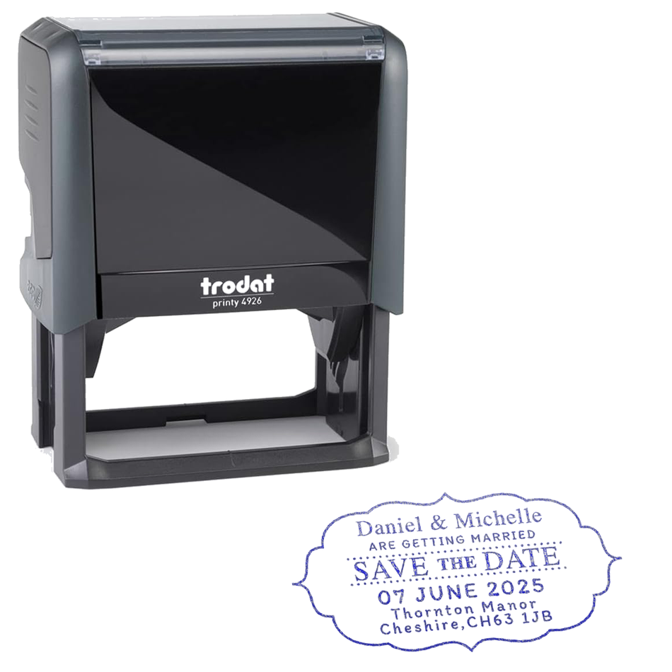 Trodat Printy 4926 | Save The Date, Location and Name Wedding Rubber Stamp | 75 x 38mm