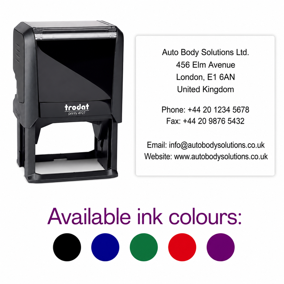 Custom 9 Line Text Rubber Stamp | Trodat Printy 4927 Self-Inking Business Stamp
