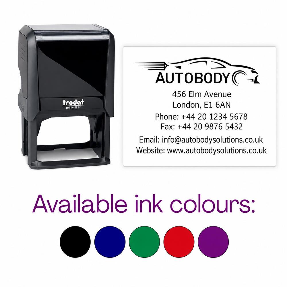 Custom Logo Rubber Stamp | Trodat 4927 9 Line Logo and Text Rubber Stamp 60 x 40mm. Self-Inking Business Branding Stamp