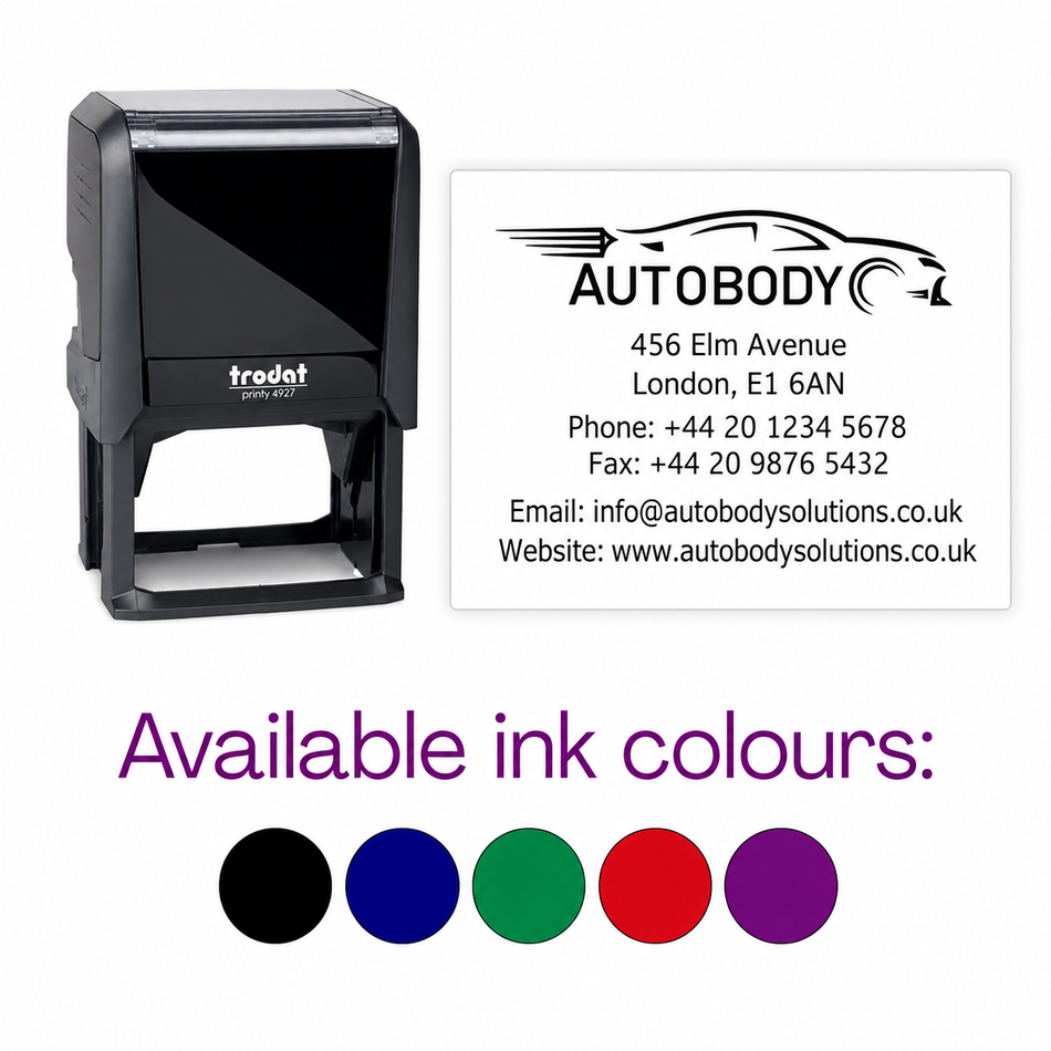 Custom Logo Rubber Stamp | Trodat 4927 9 Line Logo and Text Rubber Stamp 60 x 40mm. Self-Inking Business Branding Stamp