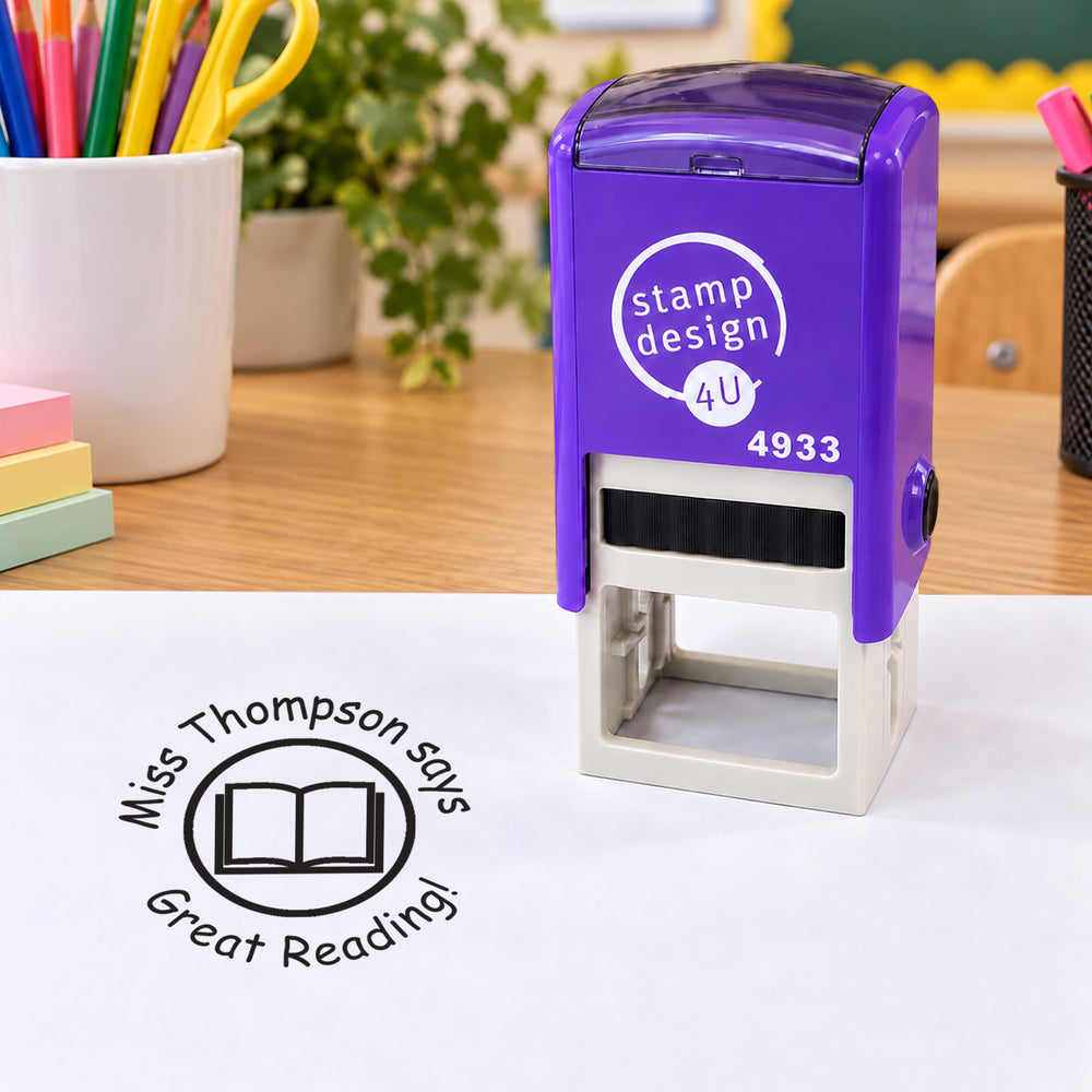 Personalised Teacher Book Stamp | Custom Reading & Literacy Stamp | Self Inking Classroom Stamp 25 x 25mm