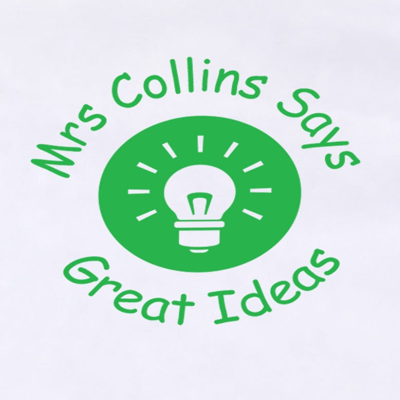 Close-up of a green personalised Light Bulb teacher stamp sample impression with light bulb design