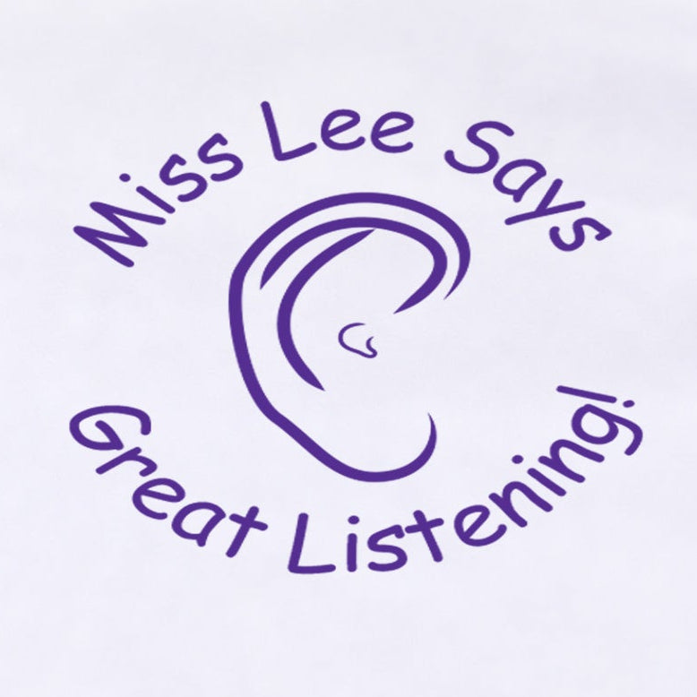 Close-up of a violet personalised Ear teacher stamp sample impression with ear design