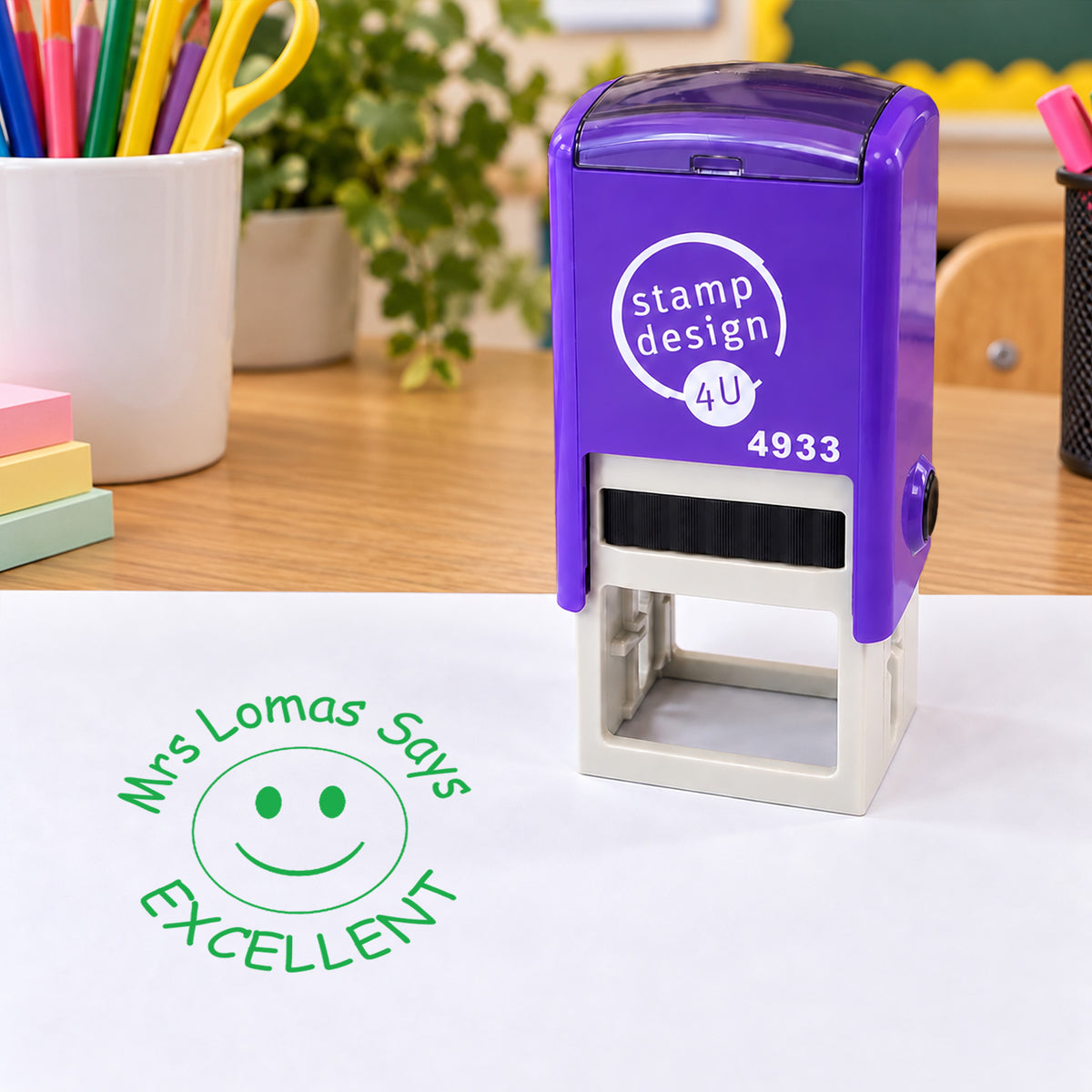 Personalised Smiley Face Teacher Classroom Reward & Marking Self Inking School 25 x 25mm