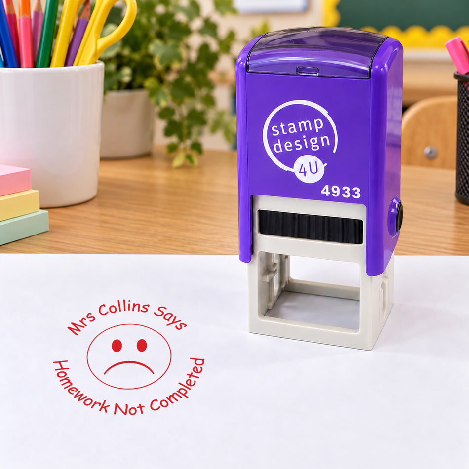 Personalised Sad Face Teacher Stamp | Classroom Feedback & Assessment Stamp | Self Inking School Stamp 25 x 25mm
