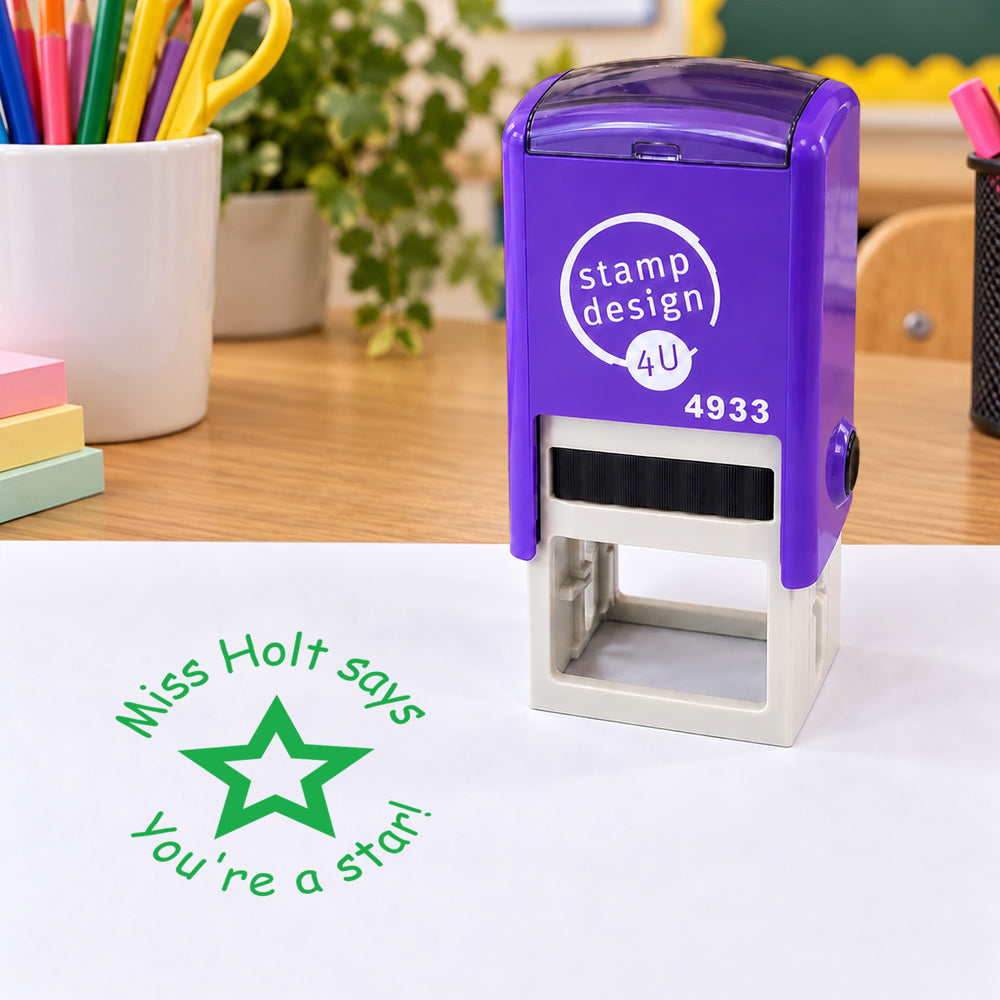 Personalised Teacher Star Stamp | Custom Name School Reward Stamp | Self Inking Classroom Stamp 25 x 25mm