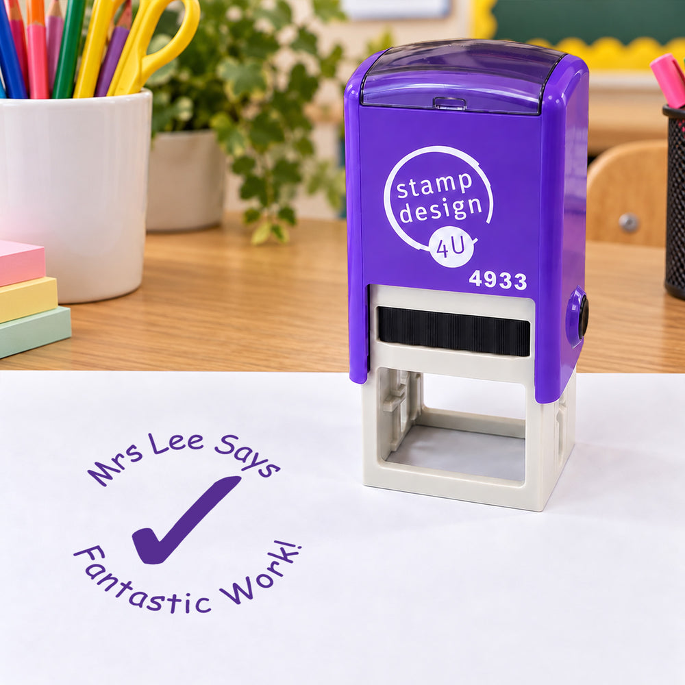 Personalised Tick Teacher Stamp | Classroom Marking & Feedback Stamp | Self Inking School Stamp 25 x 25mm