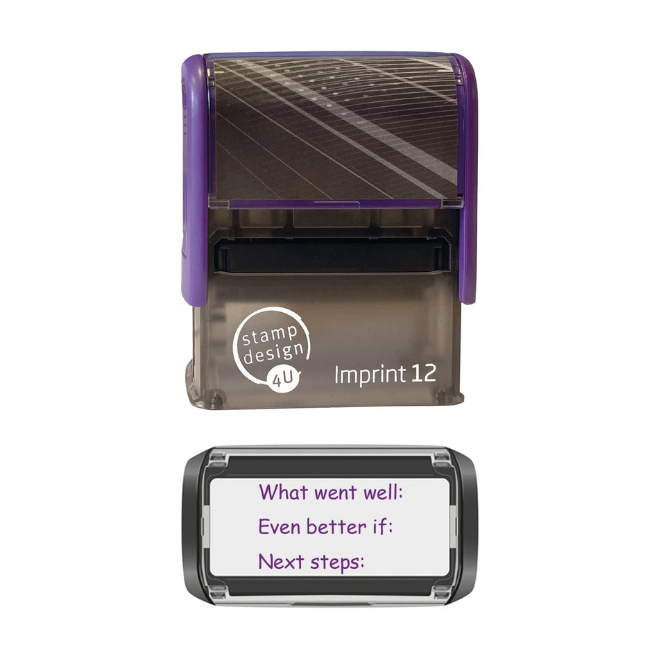 SD4U Imprint 12 What Went Well, Even Better if, Next Steps Marking Stamp in 5 Ink Colours