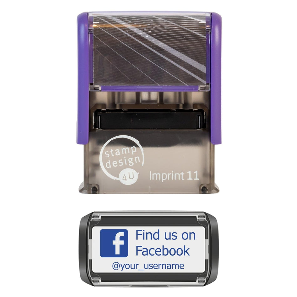 SD4U Imprint 11 |  Find us on Facebook Social Media Rubber Stamp in 5 Ink Colours | 37 x 13mm