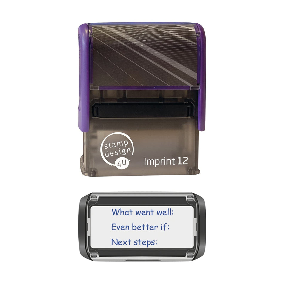 SD4U Imprint 12 What Went Well, Even Better if, Next Steps Marking Stamp in 5 Ink Colours