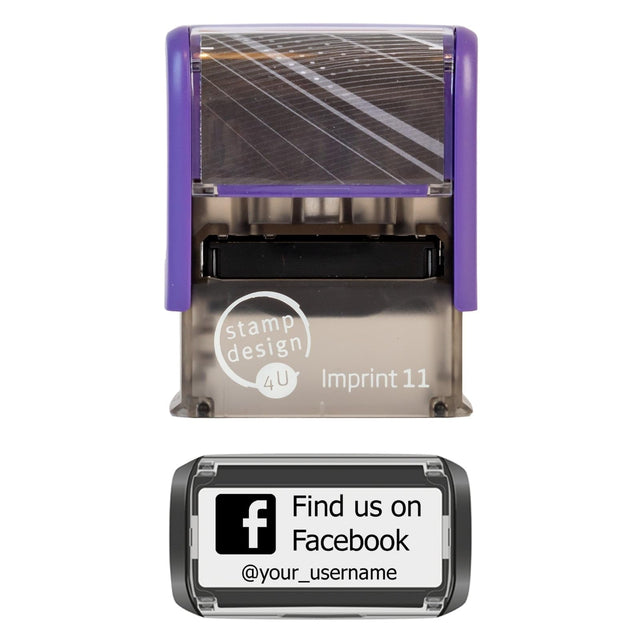 SD4U Imprint 11 | Find us on Facebook Social Media Rubber Stamp in 5 Ink Colours | 37 x 13mm – Black
