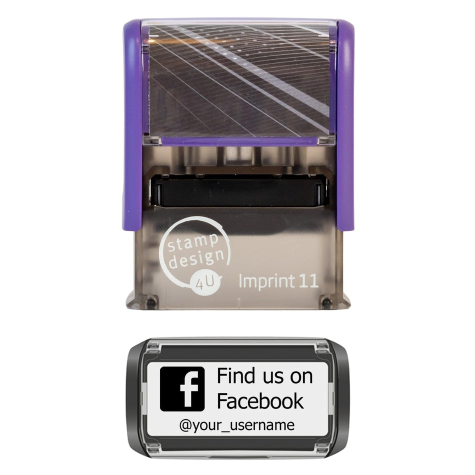 SD4U Imprint 11 |  Find us on Facebook Social Media Rubber Stamp in 5 Ink Colours | 37 x 13mm