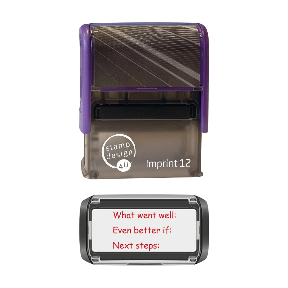 SD4U Imprint 12 What Went Well, Even Better if, Next Steps Marking Stamp in 5 Ink Colours