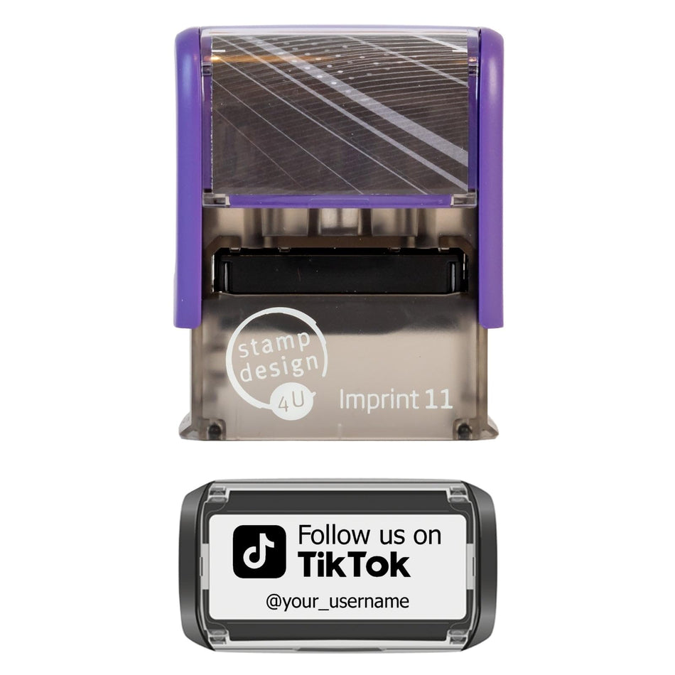 SD4U Imprint 11 |  Follow us on TikTok Social Media Rubber Stamp in 5 Ink Colours | 37 x 13mm