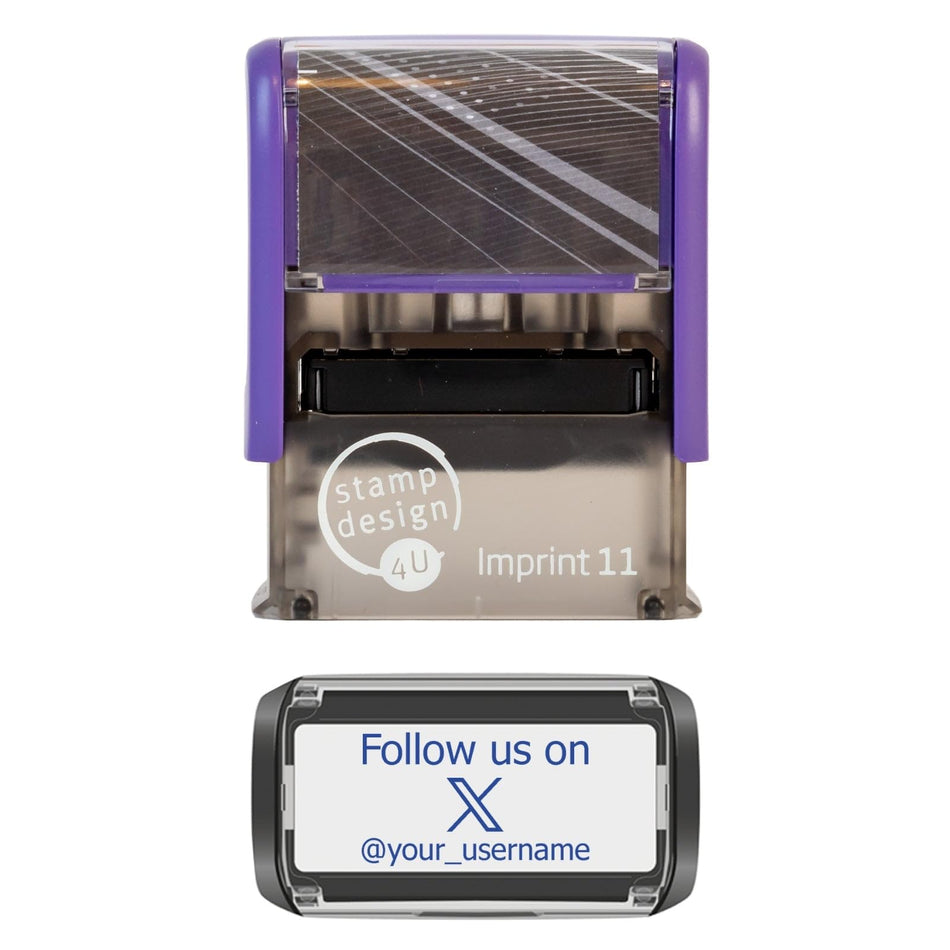 SD4U Imprint 11 |  Follow us on X/Twitter Social Media Rubber Stamp in 5 Ink Colours | 37 x 13mm