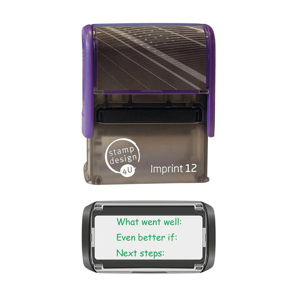 SD4U Imprint 12 What Went Well, Even Better if, Next Steps Marking Stamp in 5 Ink Colours