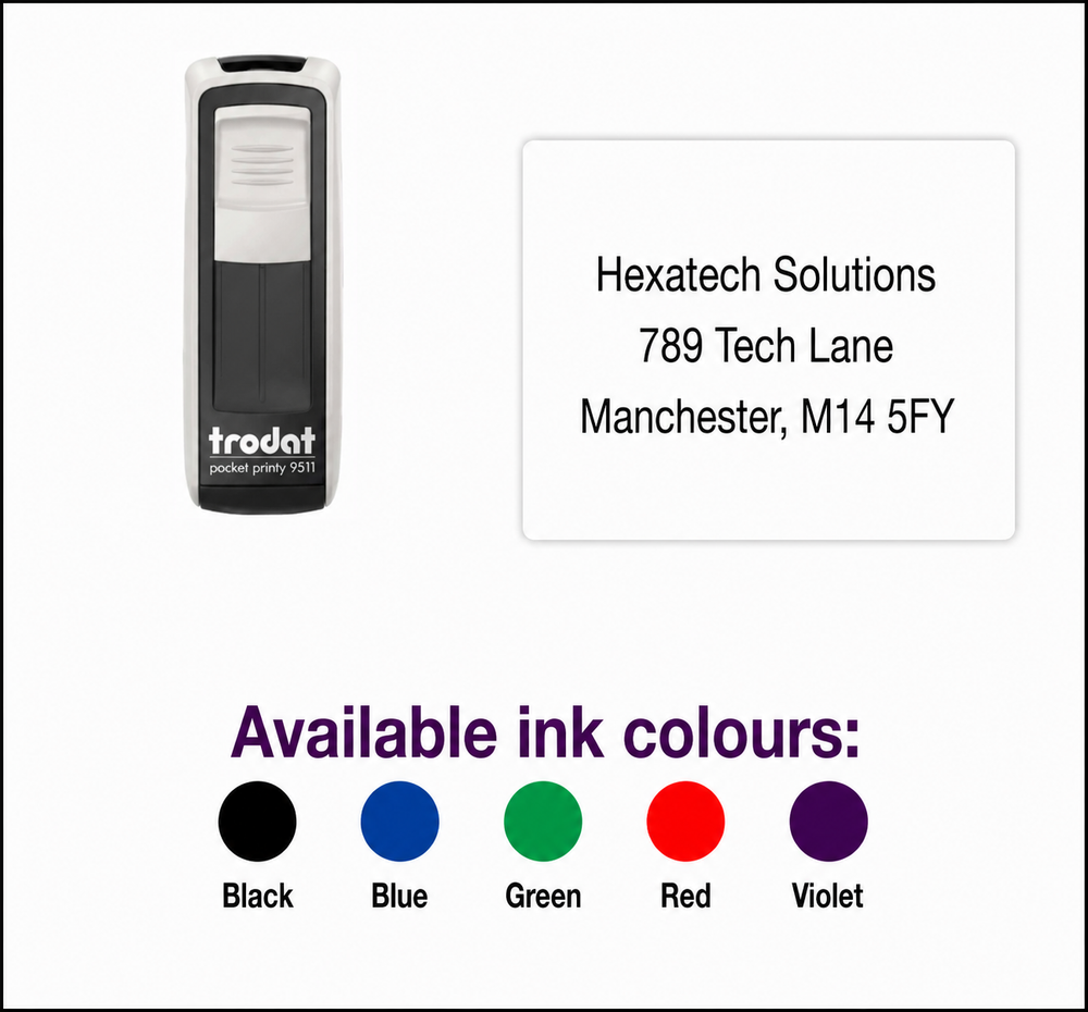 Trodat Printy 9511 Pocket Stamp | 3 Line Text Rubber Stamp | 38 x 14mm