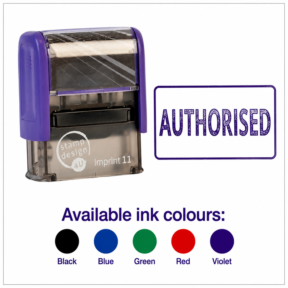 SD4U Imprint 11 AUTHORISED Word Stamp in 5 Ink Colours | 38 x 14mm
