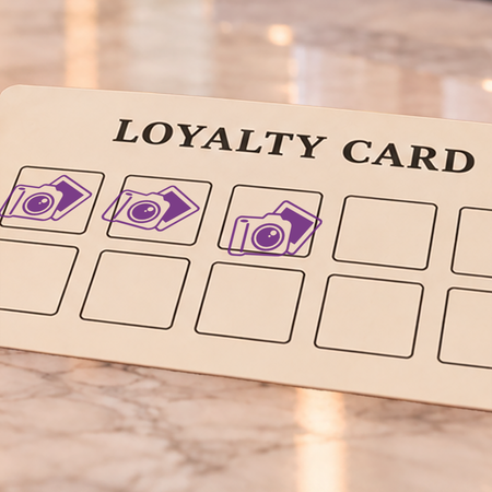 Close-up of violet camera impressions on an example loyalty card