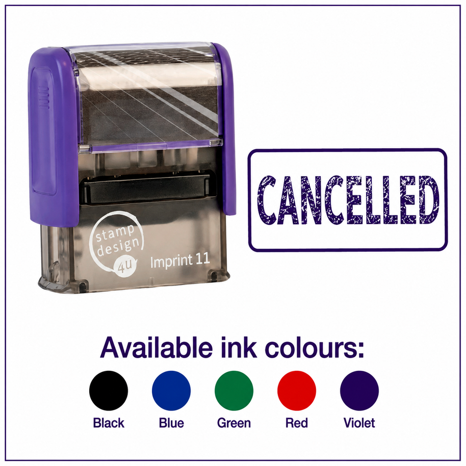 SD4U Imprint 11 CANCELLED Word Stamp in 5 Ink Colours | 38 x 14mm