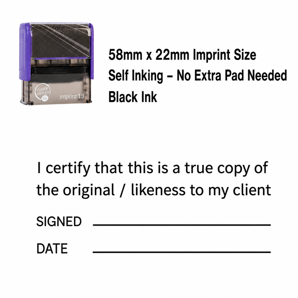 I Certify True Copy of the Original & Likeness to Client Stamp | Document & Identity Verification Rubber Stamp | Legal &