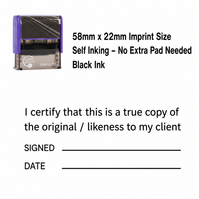 I Certify True Copy of the Original & Likeness to Client Stamp | Document & Identity Verification Rubber Stamp | Legal & Compliance Use