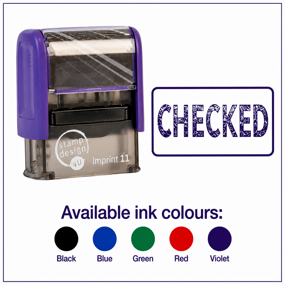 SD4U Imprint 11 CHECKED Word Stamp in 5 Ink Colours | 38 x 14mm – Black