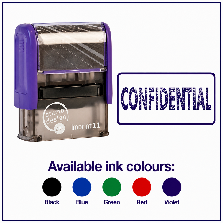 SD4U Imprint 11 CONFIDENTIAL Word Stamp in 5 Ink Colours | 38 x 14mm