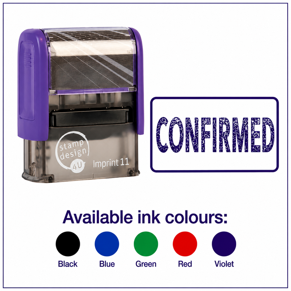 SD4U Imprint 11 CONFIRMED Word Stamp in 5 Ink Colours | 38 x 14mm