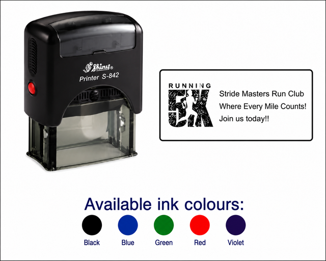 Shiny Printer S842 Stamp | 3 Line Text & Logo Rubber Stamp | 38 x 14mm