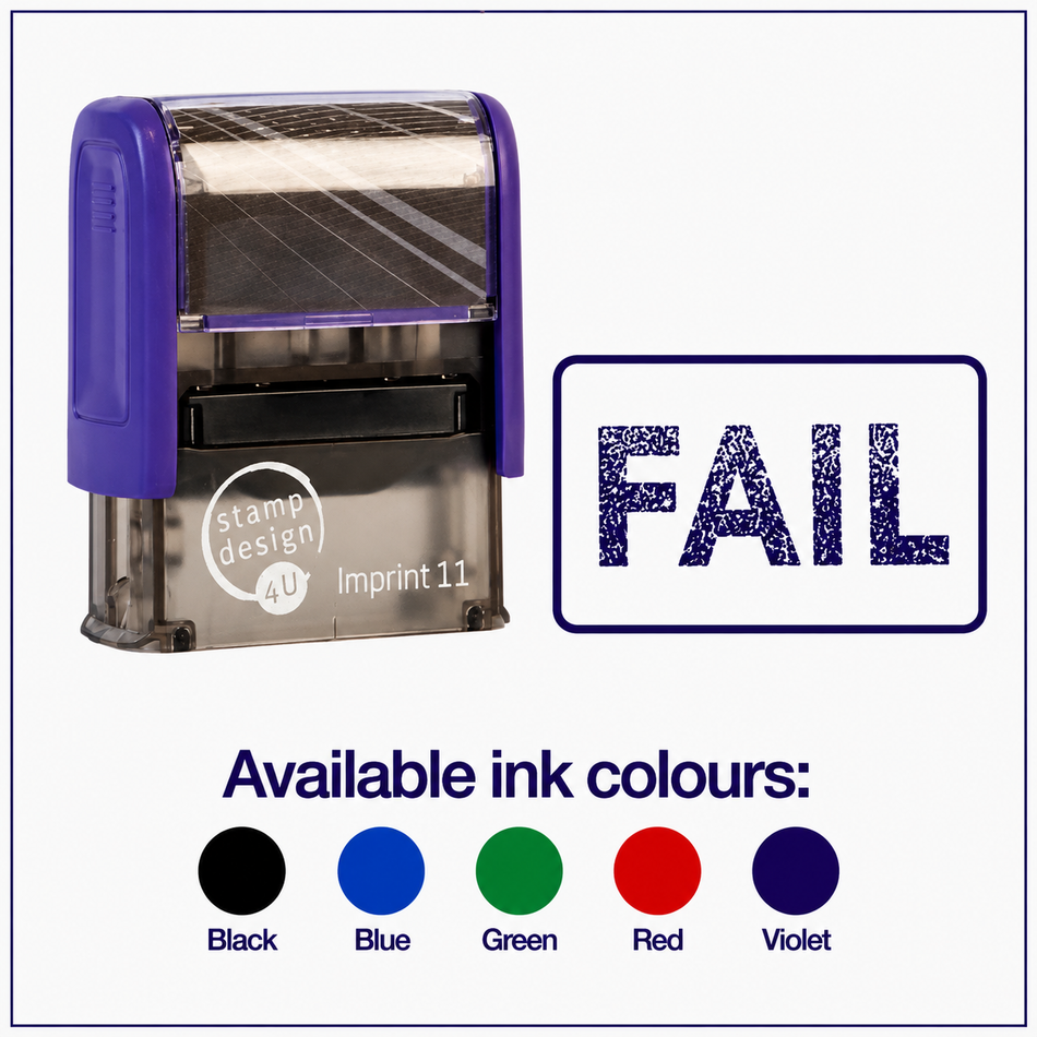 SD4U Imprint 11 FAIL Word Stamp in 5 Ink Colours | 38 x 14mm
