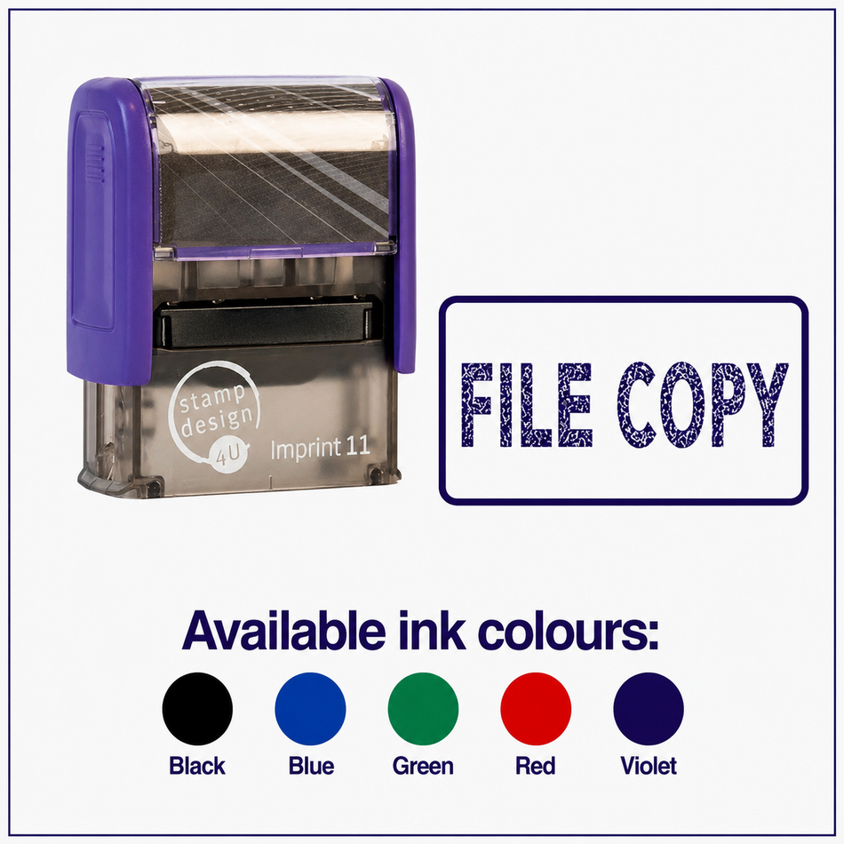 SD4U Imprint 11 FILE COPY Word Stamp in 5 Ink Colours | 38 x 14mm