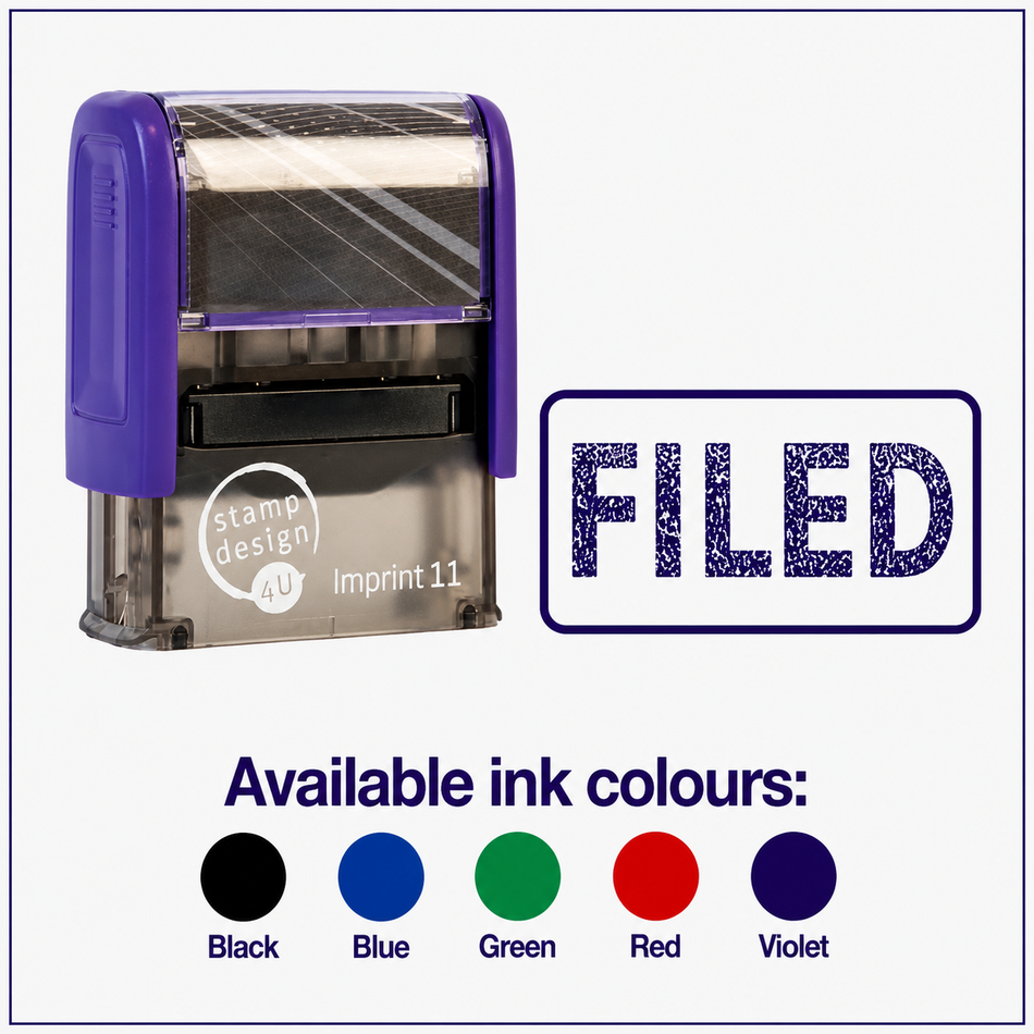 SD4U Imprint 11 FILED Word Stamp in 5 Ink Colours | 38 x 14mm