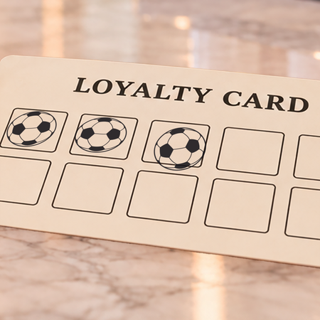 Close-up of black football impressions on an example loyalty card