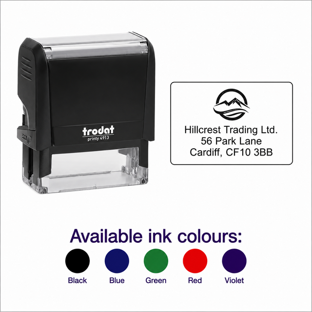 Custom Text and Logo 5 Line Stamp | Trodat Printy 4913 Self-Inking Address and Logo Stamp