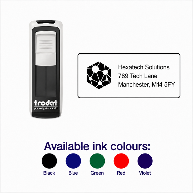 Custom Text and Logo Stamp | Trodat Printy 9511 Pocket Stamp Self-Inking Portable Stamp – White/Black