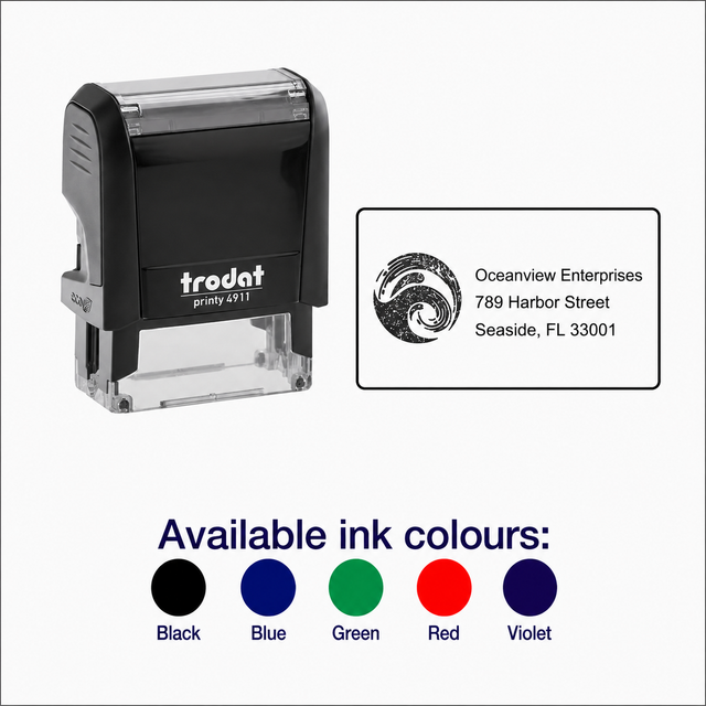 Custom Text and Logo Stamp | Trodat Printy 4911 Self-Inking Address and Logo Stamp