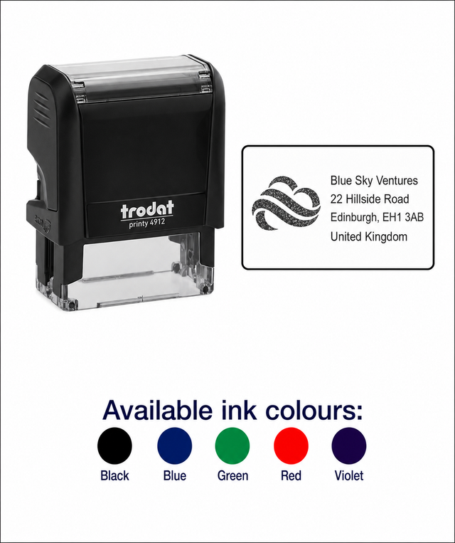Custom Text and Logo Stamp | Trodat Printy 4912 Self-Inking Address and Logo Stamp