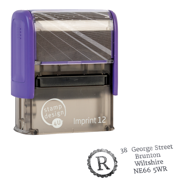 SD4U Imprint 12 | Monogram Address Rubber Stamp | 47 x 17mm – Black