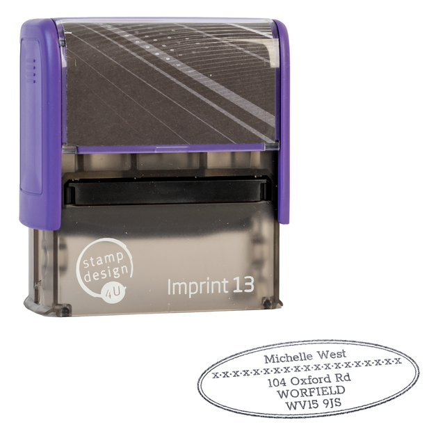 SD4U Imprint 13 | Name & Address with Border Rubber Stamp | 57 x 21mm – Black